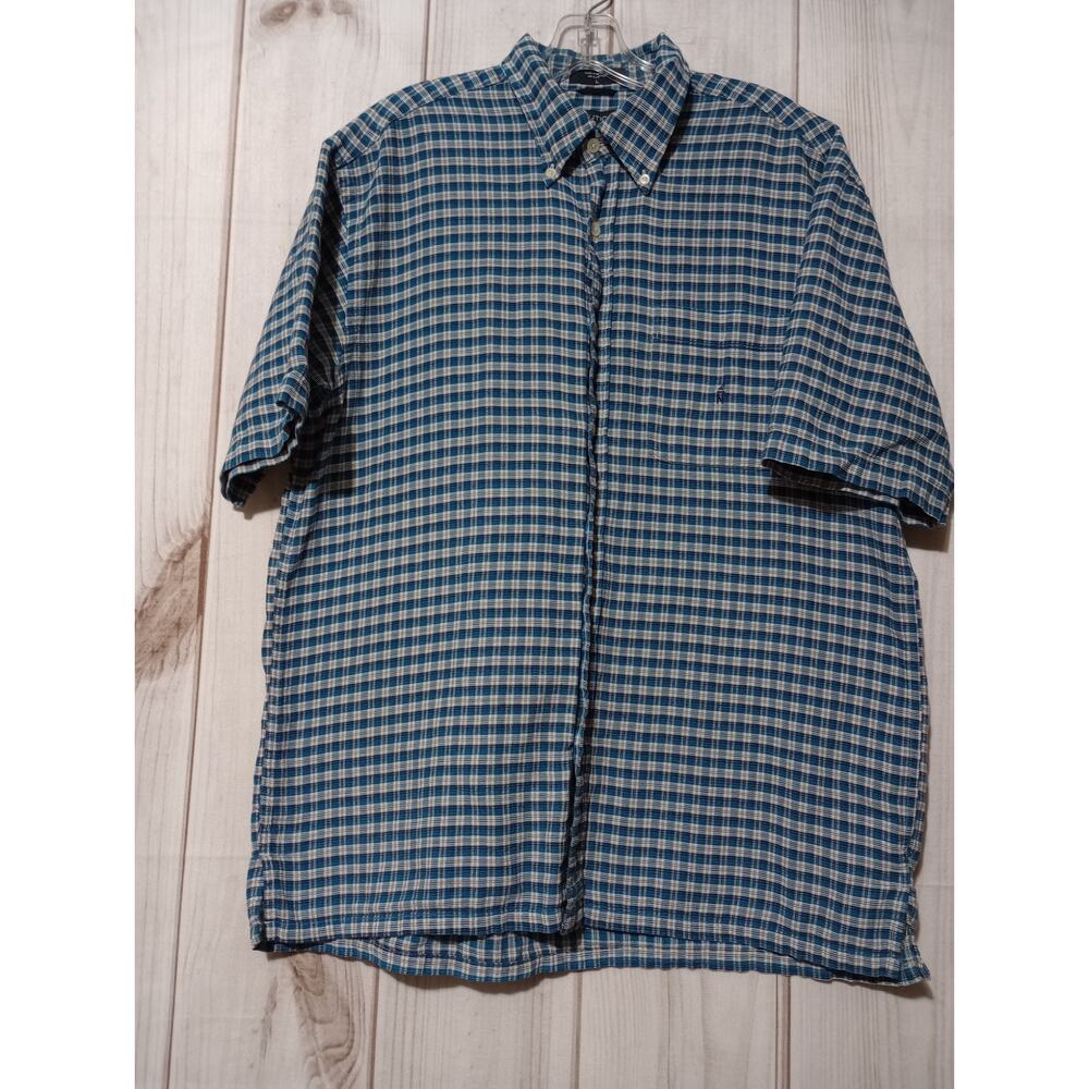 Nautica Shirt Men's Large Teal Button Front Short Sleeve